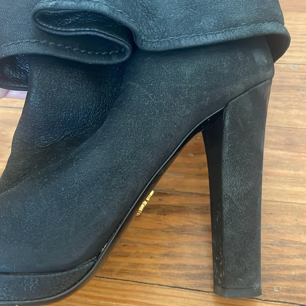 PRADA AUTHENTIC BLACK SUEDE BOOTS, Size 38.5, Like New - Picture 10 of 13